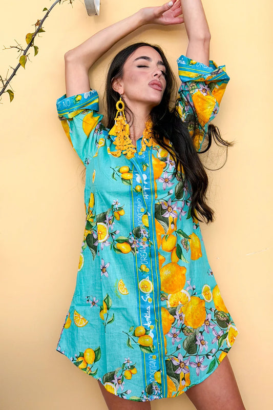 Rochie Amalfi Limoni 🍋💙 – 100% Bumbac | Antica Sartoria