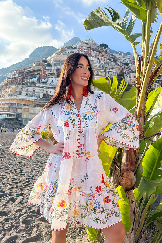 Rochie scurtă cu guler tunică Positano Ricamo
